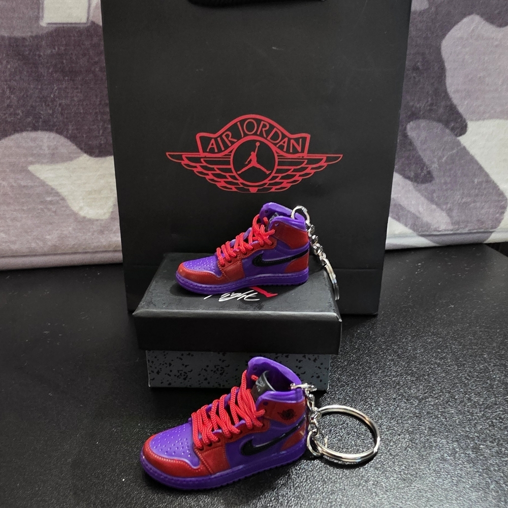 Jordan Kids Purple and Red Mini Sneaker Keychain